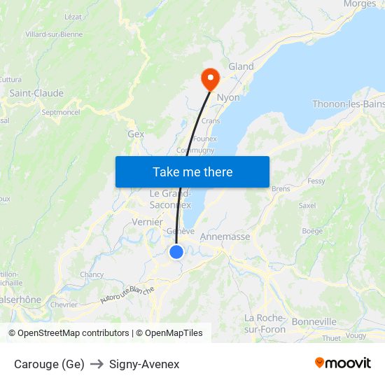 Carouge (Ge) to Signy-Avenex map