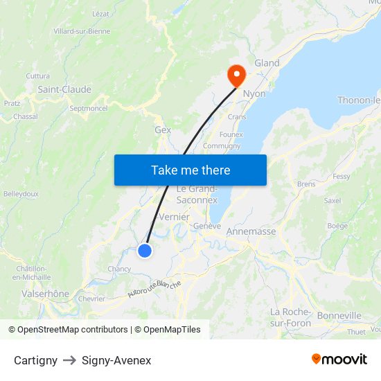 Cartigny to Signy-Avenex map