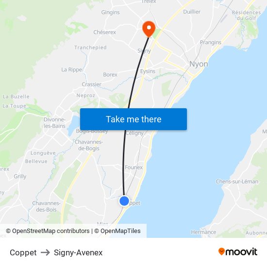 Coppet to Signy-Avenex map