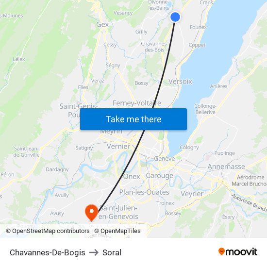 Chavannes-De-Bogis to Soral map