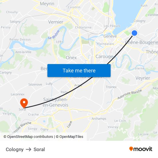 Cologny to Soral map