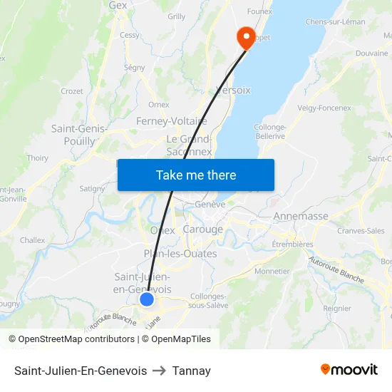 Saint-Julien-En-Genevois to Tannay map