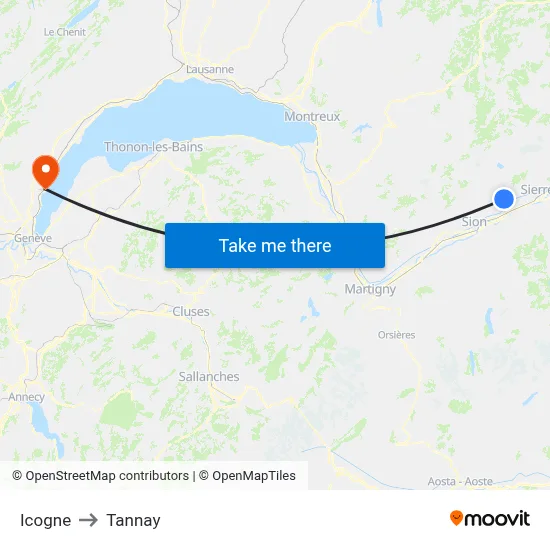 Icogne to Tannay map