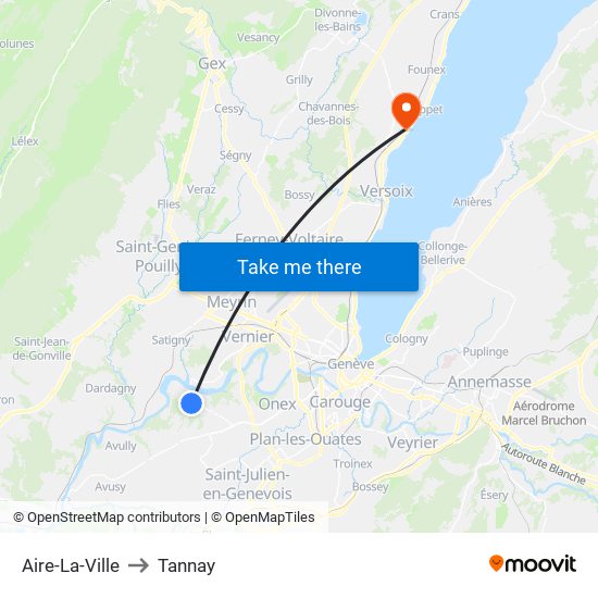 Aire-La-Ville to Tannay map