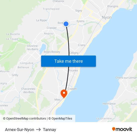 Arnex-Sur-Nyon to Tannay map