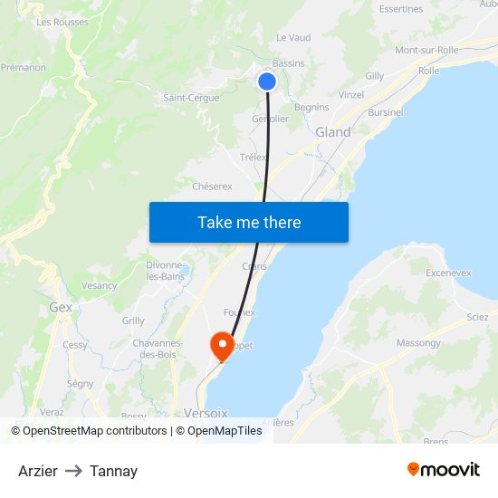 Arzier to Tannay map