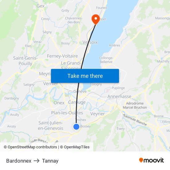 Bardonnex to Tannay map