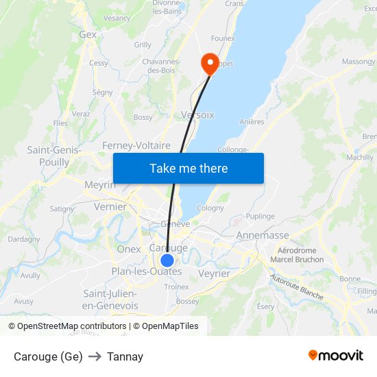 Carouge (Ge) to Tannay map