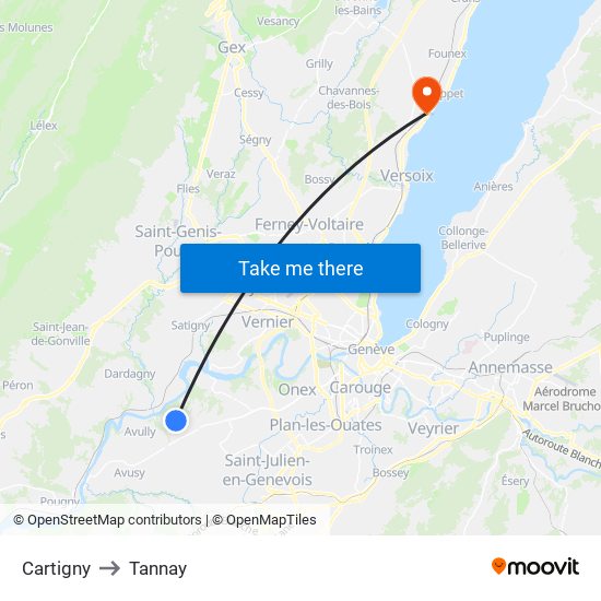 Cartigny to Tannay map