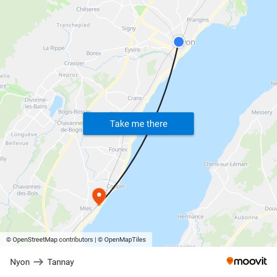 Nyon to Tannay map