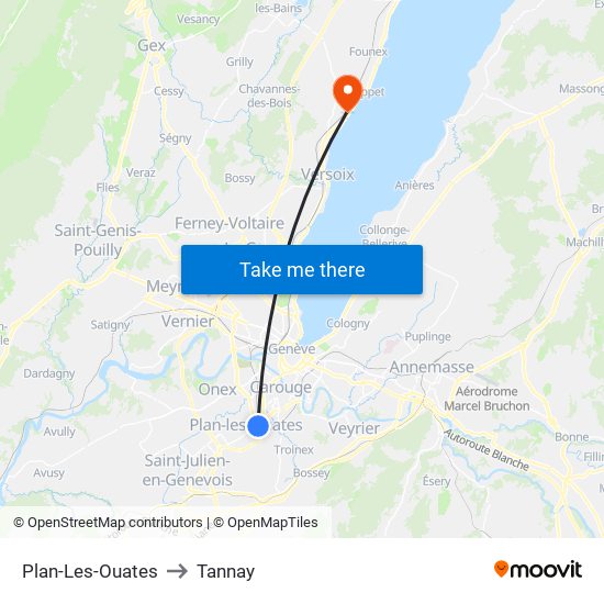 Plan-Les-Ouates to Tannay map