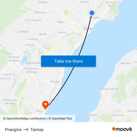 Prangins to Tannay map