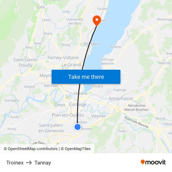 Troinex to Tannay map