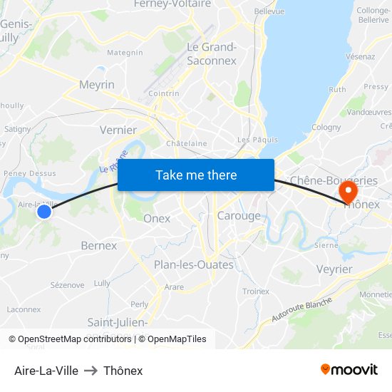 Aire-La-Ville to Thônex map