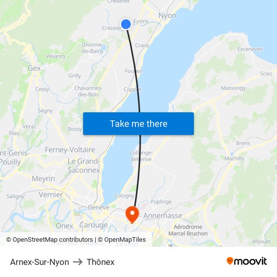 Arnex-Sur-Nyon to Thônex map