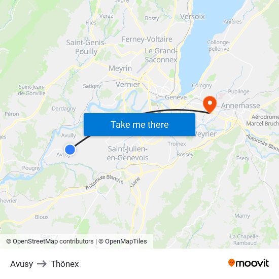 Avusy to Thônex map