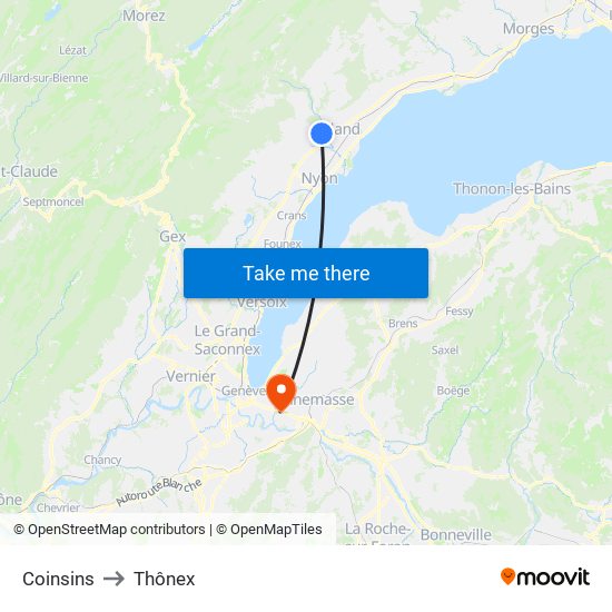 Coinsins to Thônex map