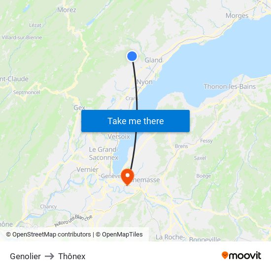 Genolier to Thônex map