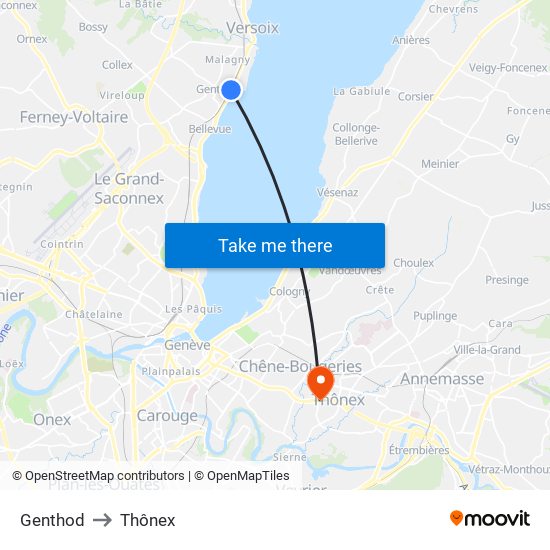 Genthod to Thônex map