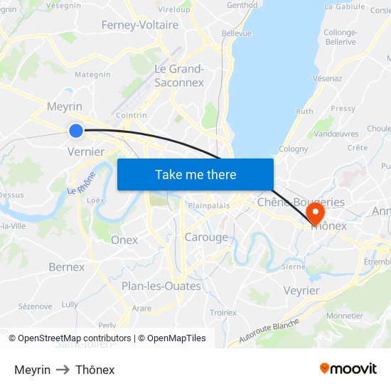 Meyrin to Thônex map