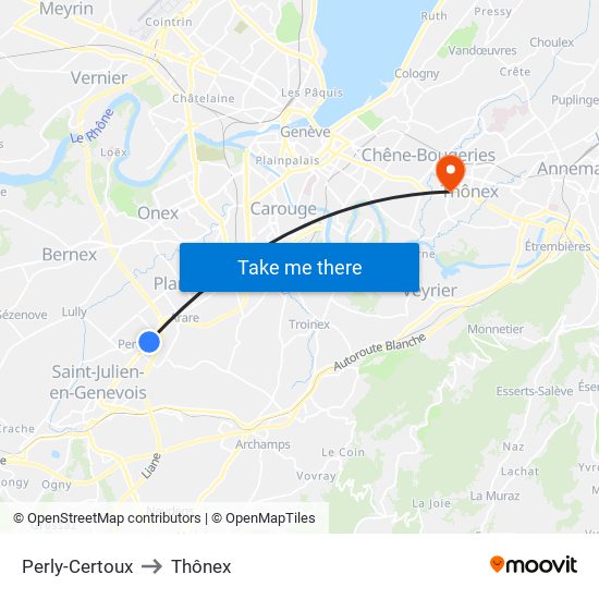 Perly-Certoux to Thônex map