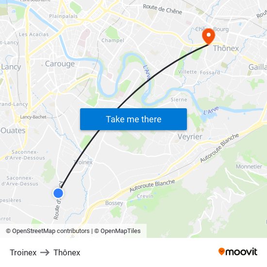 Troinex to Thônex map