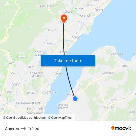 Anières to Trélex map