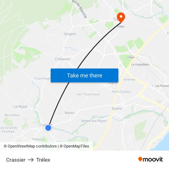 Crassier to Trélex map