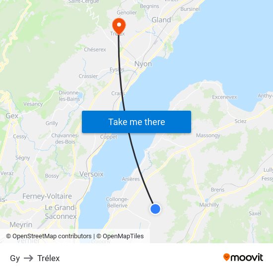 Gy to Trélex map