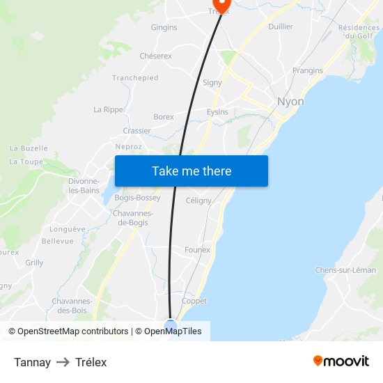 Tannay to Trélex map