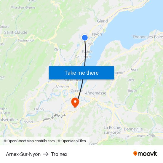 Arnex-Sur-Nyon to Troinex map