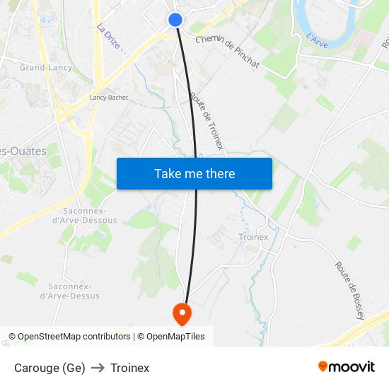 Carouge (Ge) to Troinex map