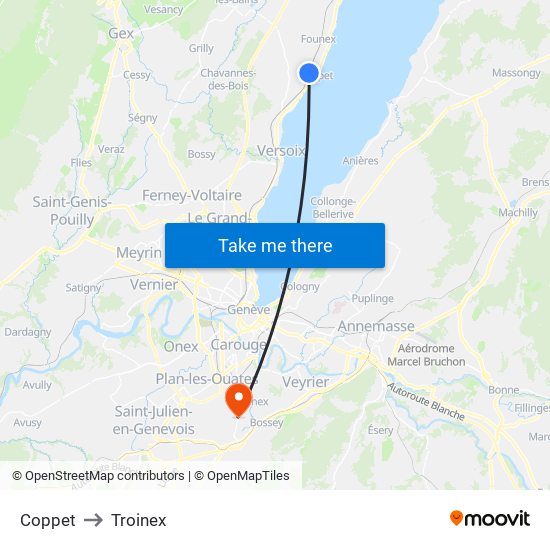 Coppet to Troinex map