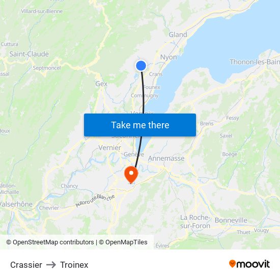 Crassier to Troinex map