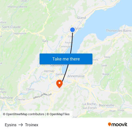 Eysins to Troinex map