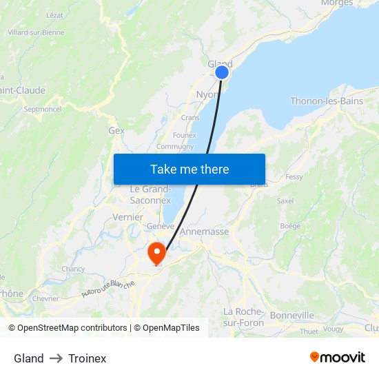 Gland to Troinex map