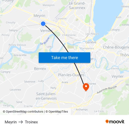 Meyrin to Troinex map