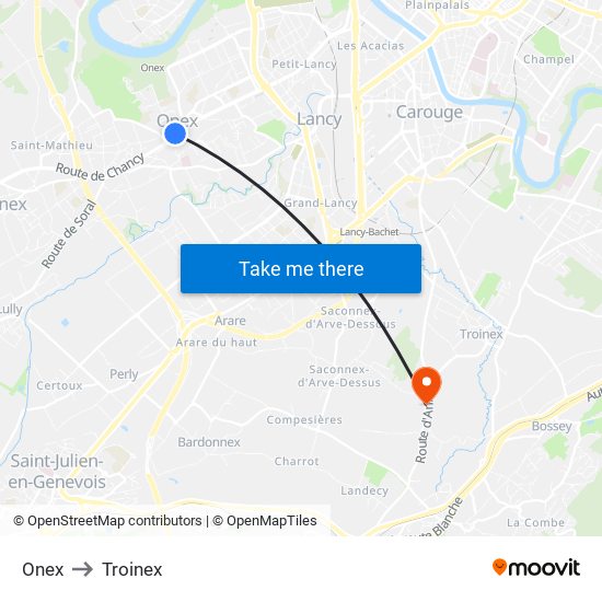 Onex to Troinex map