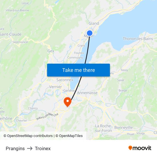 Prangins to Troinex map