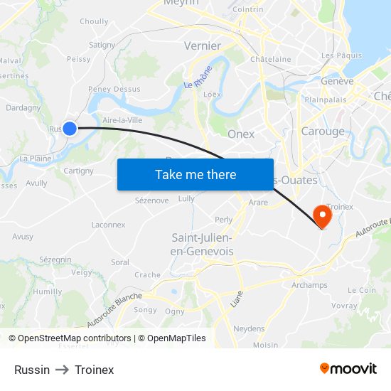 Russin to Troinex map