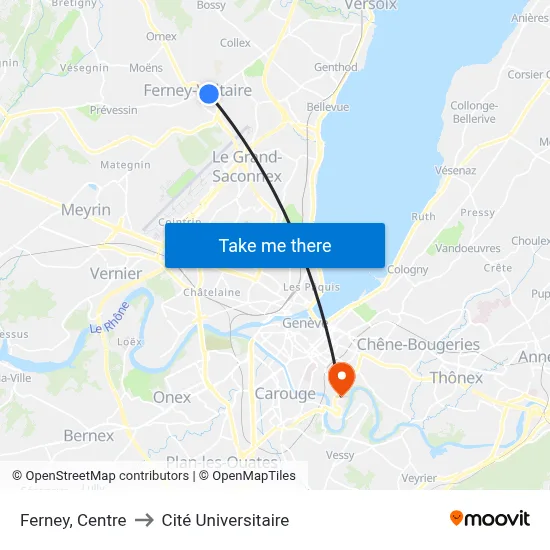 Ferney, Centre to Cité Universitaire map
