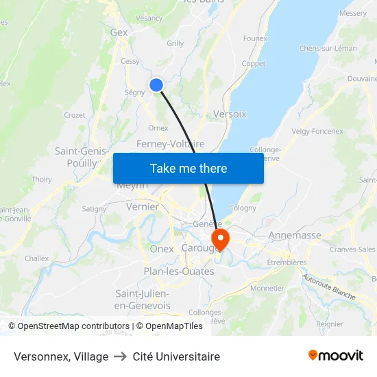 Versonnex, Village to Cité Universitaire map