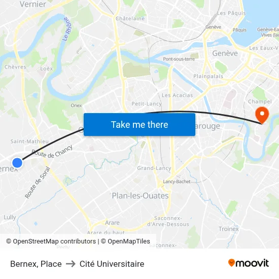 Bernex, Place to Cité Universitaire map
