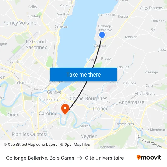 Collonge-Bellerive, Bois-Caran to Cité Universitaire map