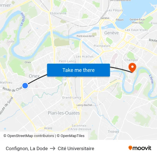 Confignon, La Dode to Cité Universitaire map
