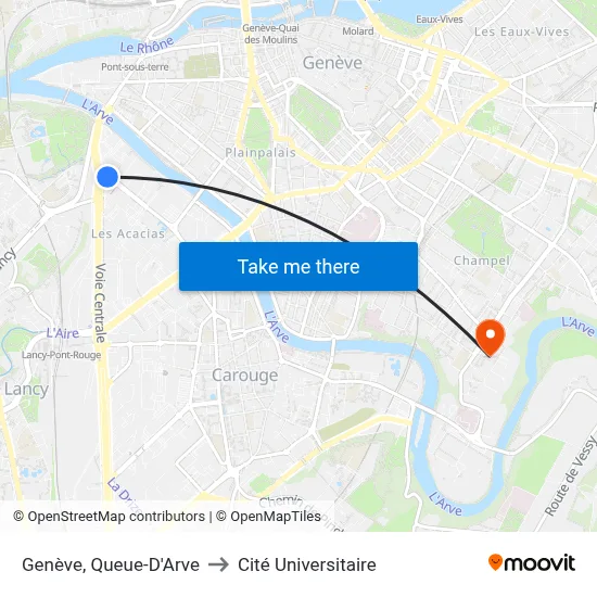 Genève, Queue-D'Arve to Cité Universitaire map
