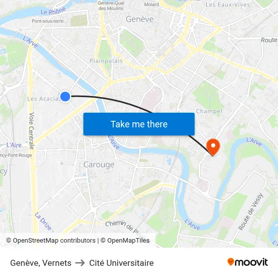Genève, Vernets to Cité Universitaire map