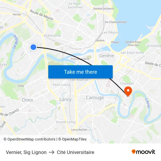 Vernier, Sig Lignon to Cité Universitaire map