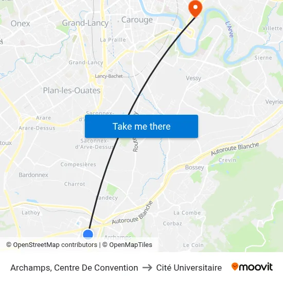 Archamps, Centre De Convention to Cité Universitaire map