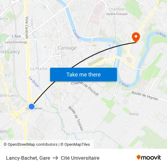Lancy-Bachet, Gare to Cité Universitaire map